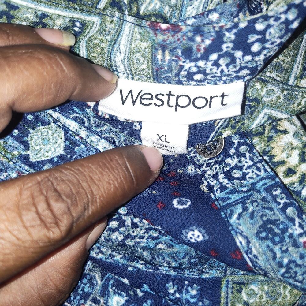 Westport Women’s Blue Green Patchwork Floral Geometric Style Shirt Size XL BG26 - Picture 4 of 4